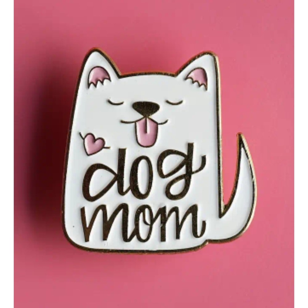 Dog Mom Enamel Pin White Gold Tone Cute Puppy Pet Lover Lapel Pin Accessory - Picture 4 of 5